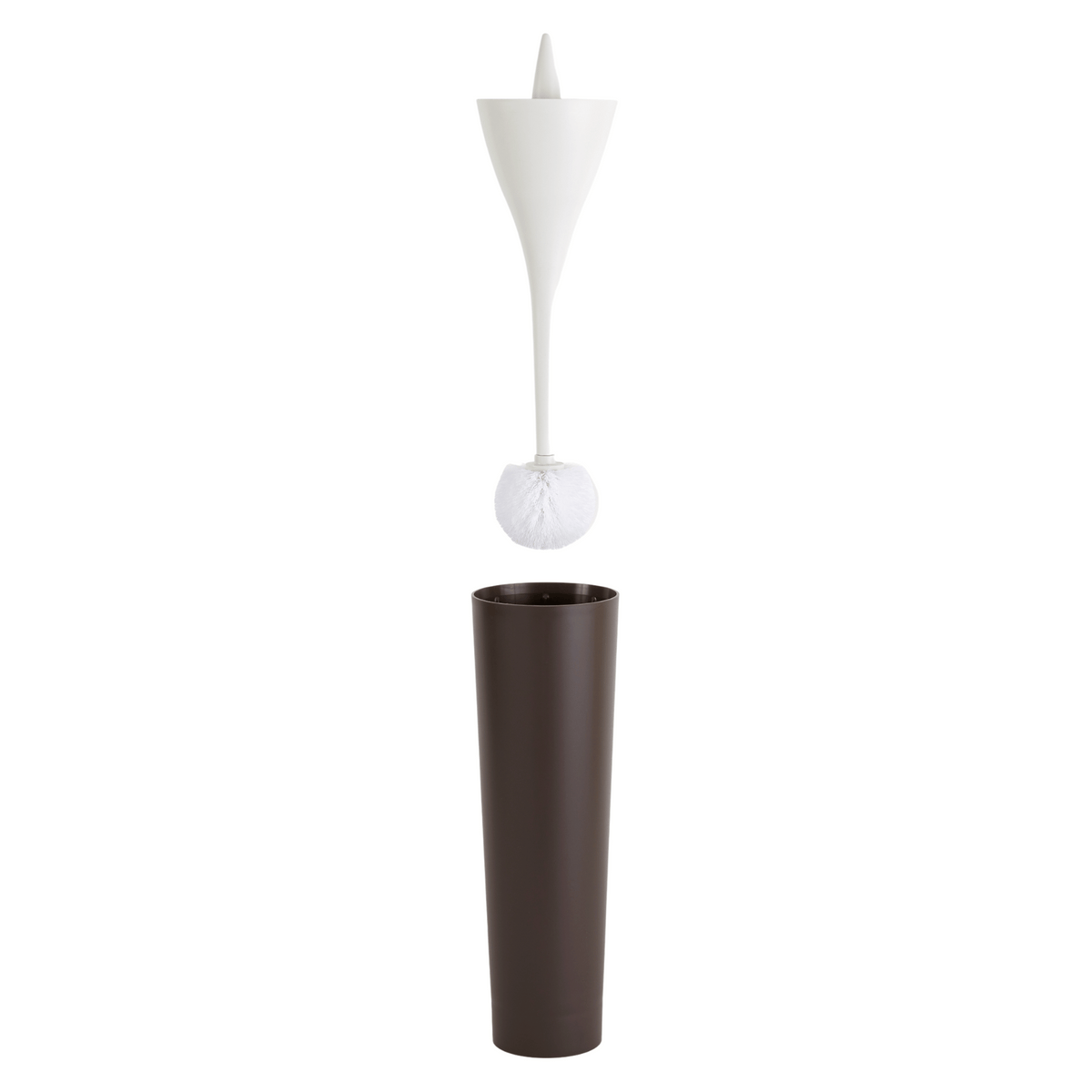 Excalibur toilet brush in chocolate brown, side view