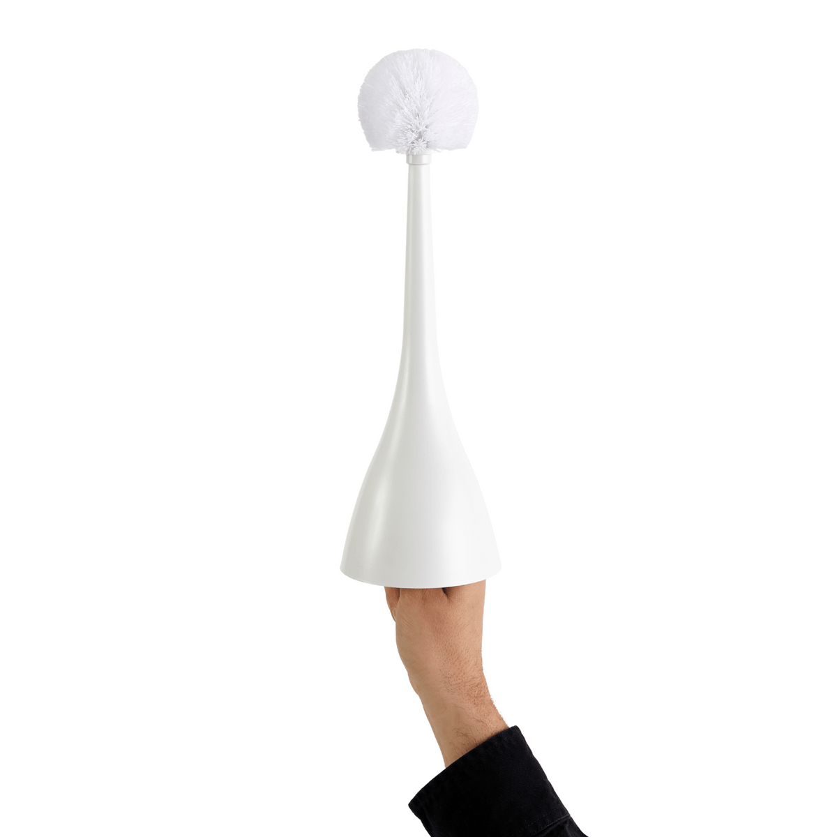 Excalibur toilet brush held in hand for scale