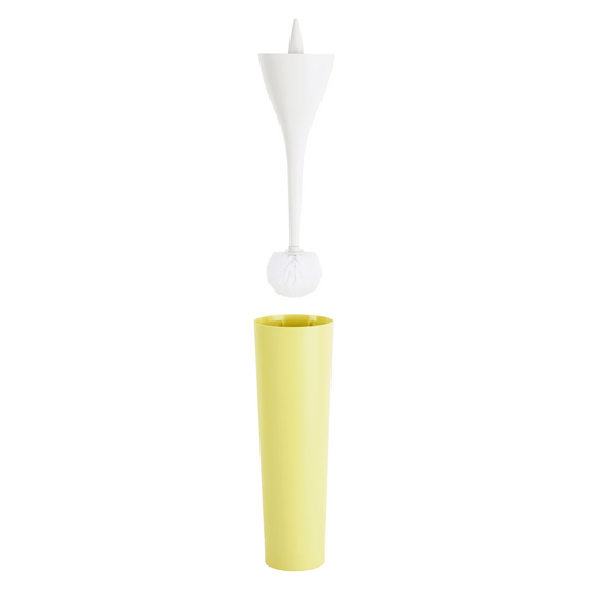 Close-up detail of Excalibur toilet brush in acid yellow